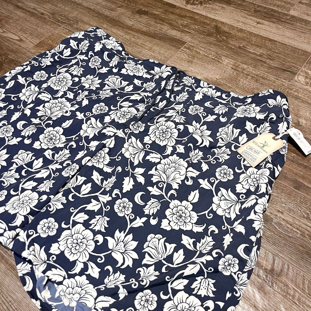NWT Caribbean Swim Shorts Mens 4XL Blue Floral AOP Lined Pocket Big Tall Trunks